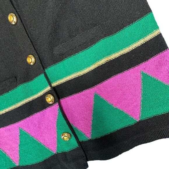 Vintage 80s Louis Feraud Abstract Pattern Black and Pink Long Cardigan size 10 - Picture 6 of 10